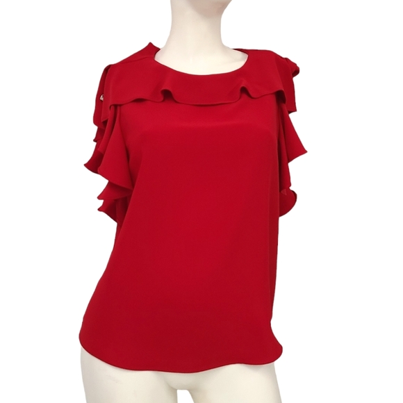 Amanda Uprichard Red Ruffle Sleeve Bouse size Small - Picture 3 of 11